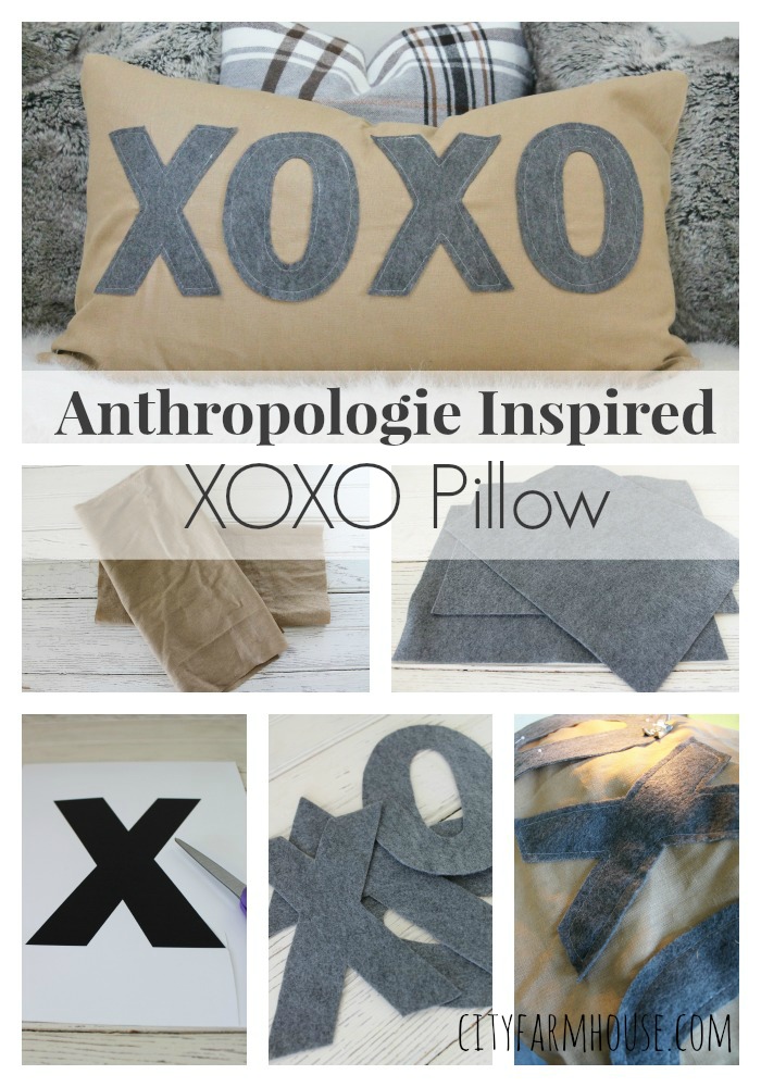 Anthropologie Inspired Pillow XOXO- City Farmhouse Felt Letters & Washed Linen Collage