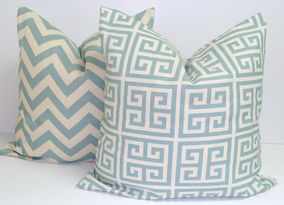 Blue Accent Pillow.SET OF TWO.18x18 inch.Pillow Covers.Free Shipping.Printed Fabric Front and Back