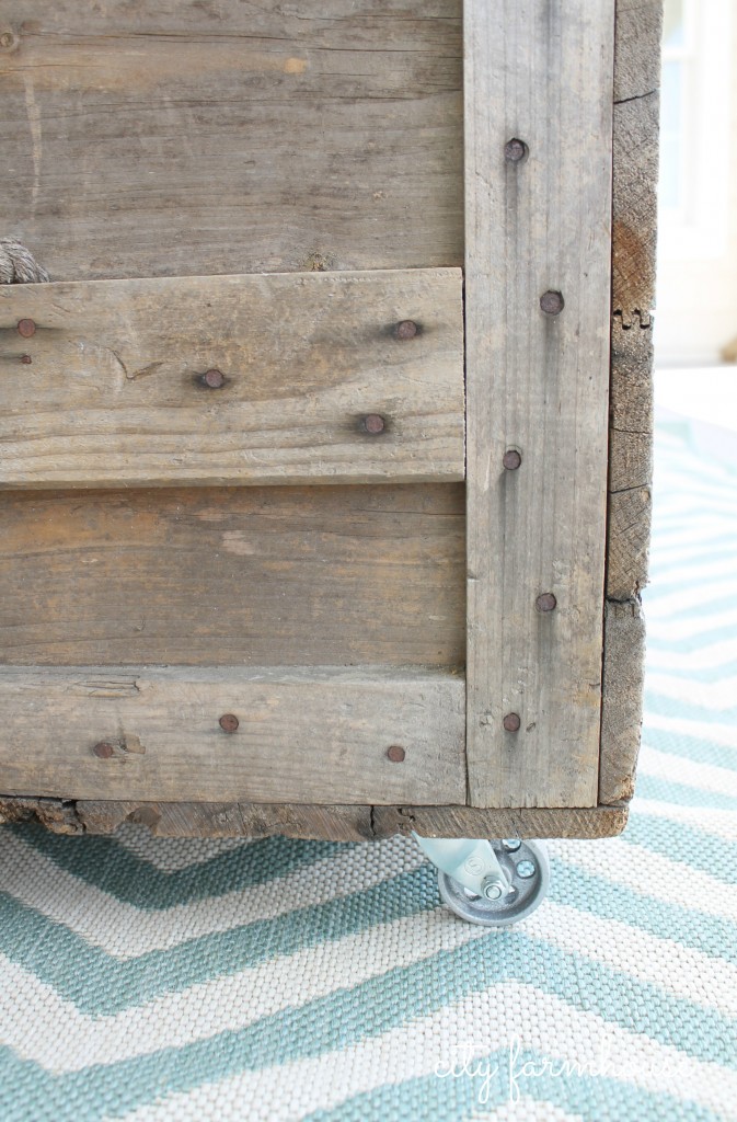 CF casters make this crate a coffee table
