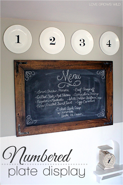 Create a simple numbered plate display and hang them with this inexpensive DIY trick! LoveGrowsWild.com #diy #plate