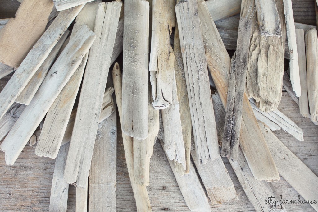 City Farmhouse-DIY Thrifty & Pretty Driftwood Mirror, pieces found at beach with my boys