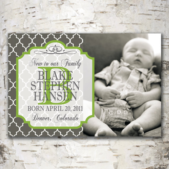 Custom Personalized Photo BIRTH ANNOUNCEMENT Digital Design - Lattice