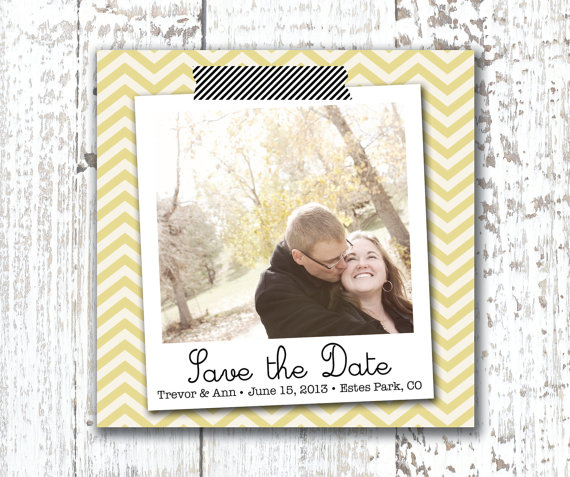 Custom Personalized Photo SAVE THE DATE Digital Design - Washi Taped Polaroid