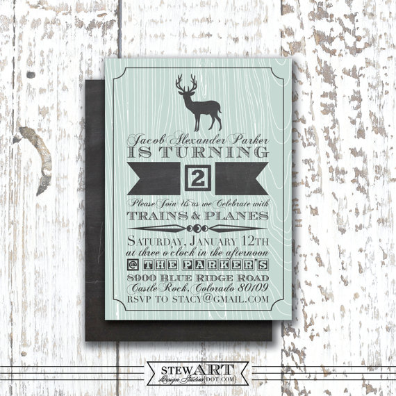 Personalized BIRTHDAY PARTY INVITATION Printable Digital Design - Boy - Rustic Deer