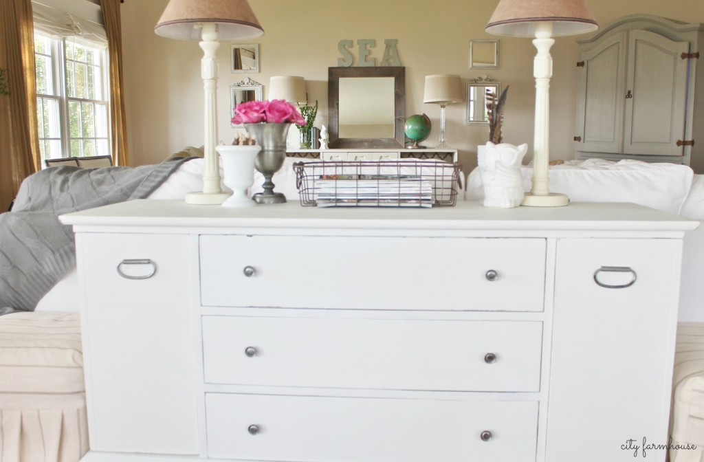 A vintage buffet becomes storage for family room-CF