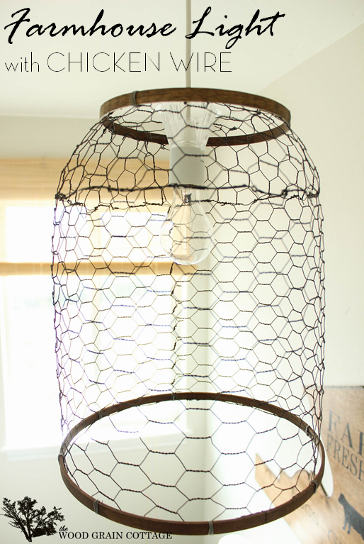 Farmhouse Light with Chicken Wire by The Wood Grain Cottage