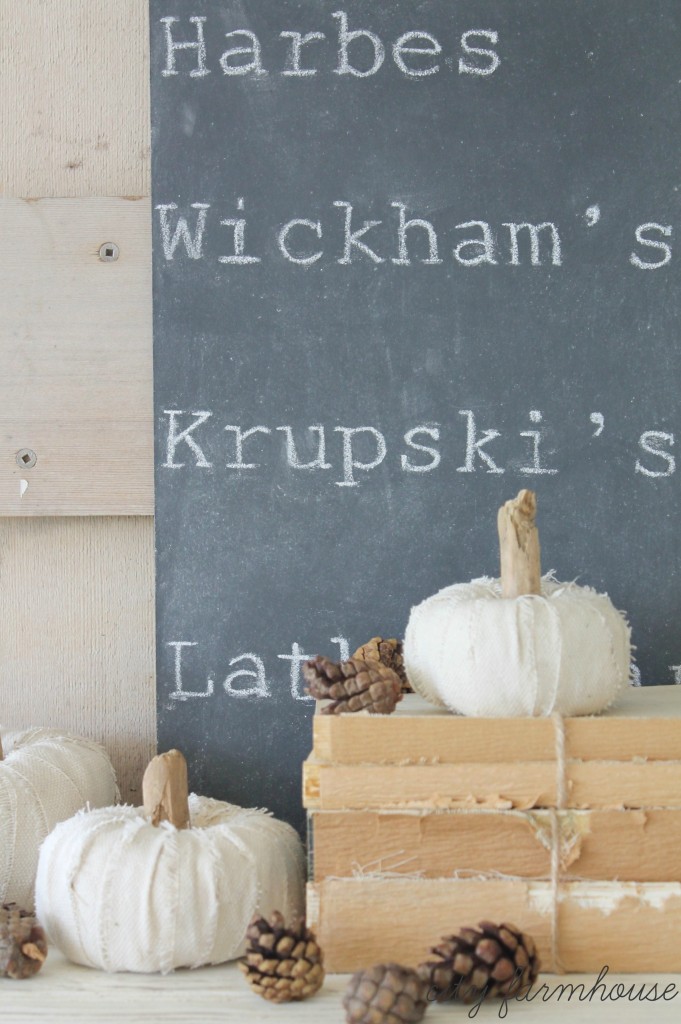 DIY Dropcloth Driftwood Petite Pumpkins & Pumpkin Patch Chalk Board-City Farmhouse
