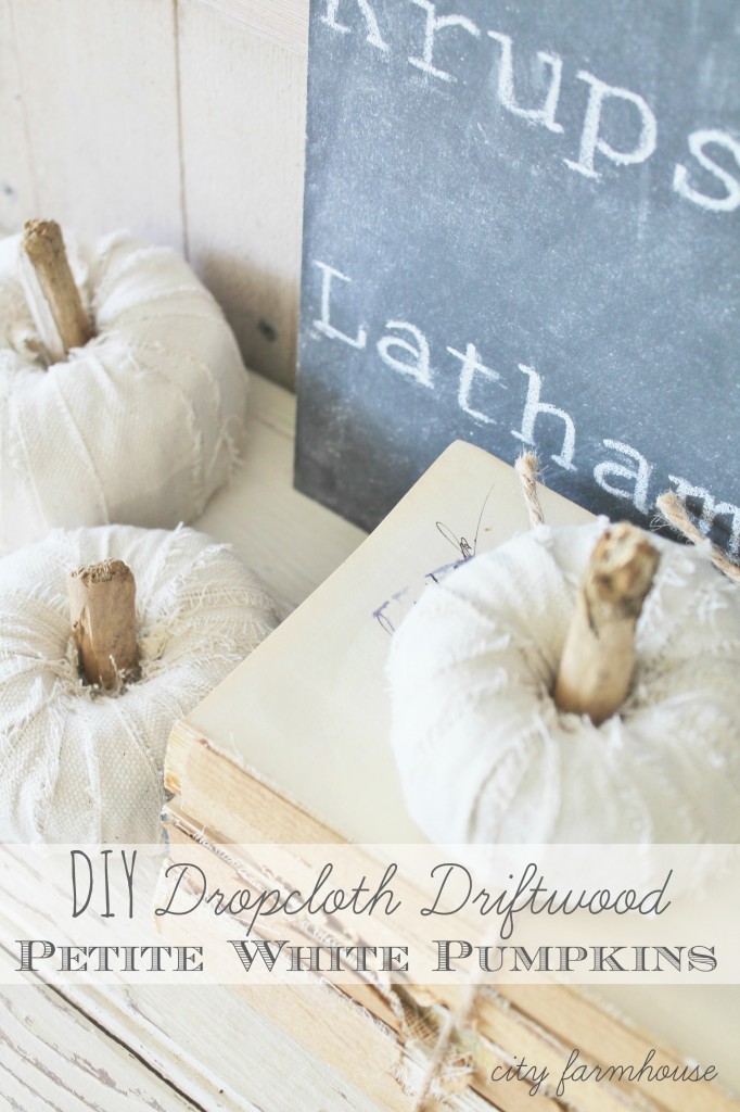 DIY Dropcloth Driftwood Petite White Pumpkins City Farmhouse -Tutorial