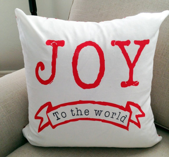 Joy To The World on White 18x18 White and Red Polka Dot on Back Decorative Pillow Cover, Throw Pillow ,