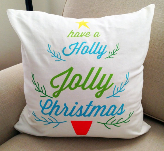 Have A Holly Jolly Christmas on White 18x18 Decorative Pillow Cover, Throw Pillow ,Toss Pillow, Accent Pillow