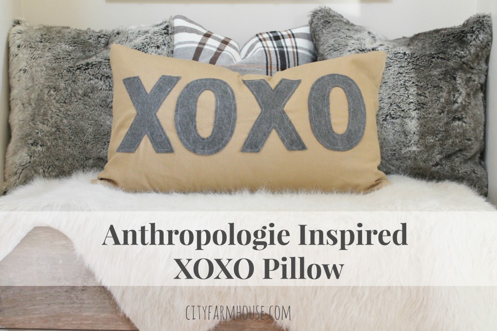 Anthropologie Inspired XOXO Pillow {gray felt & washed linen} City Farmhouse