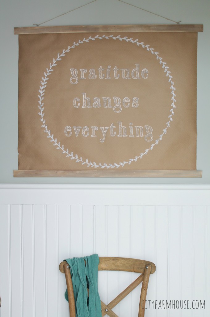 DIY Large Art For Under $10- Craft Paper & Wood Slates Create A Fun Phrase For My Mudroom {City Farmhouse}