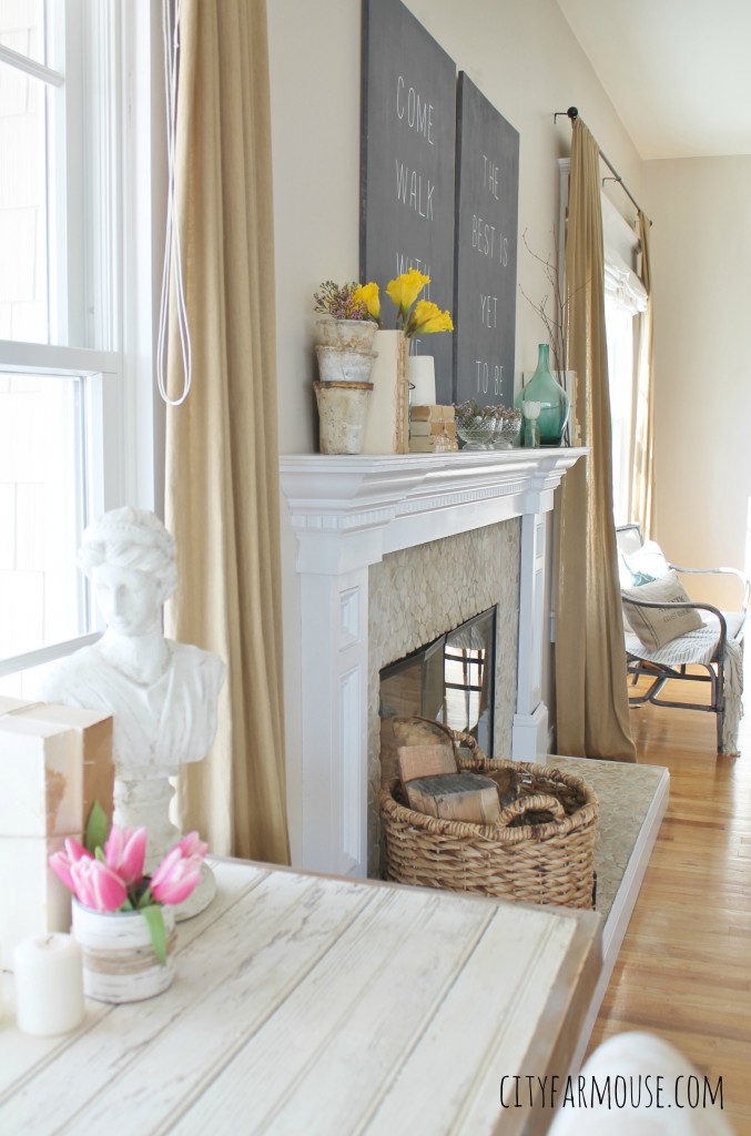 Seasons of Home-Easy Spring Decorating Ideas {City Farmhouse} DIY Barstool Desk & DIY Art