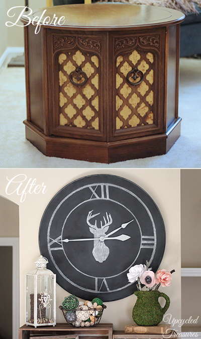 How to Upcycle a Table into a Clock - How I created a large chalkboard wall clock out of a thrift store table. UpcycledTreasures.com