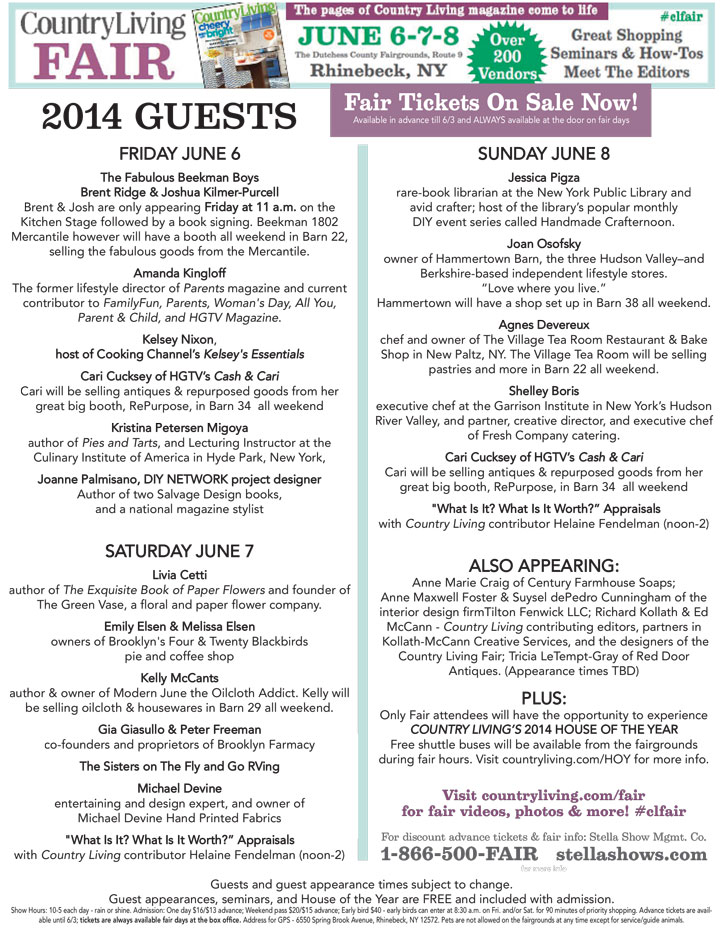 Country Living Fair June 6-8, Rhinebeck, NY List of Events!
