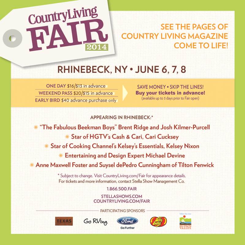 Country Living Fair June 6-8, Rhinebeck, NY. Come meet Star of HGTV Cash & Cari-Cari Cucksey