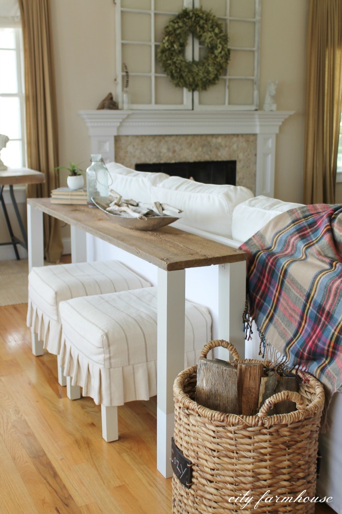 Rustic DIY Sofa Table With Dipped Legs
