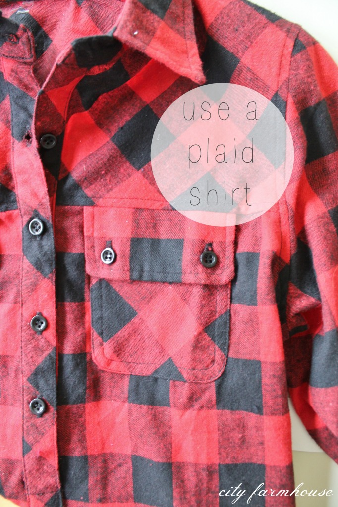 DIY Holiday Hoop Art-Use old plaid +flannel shirt
