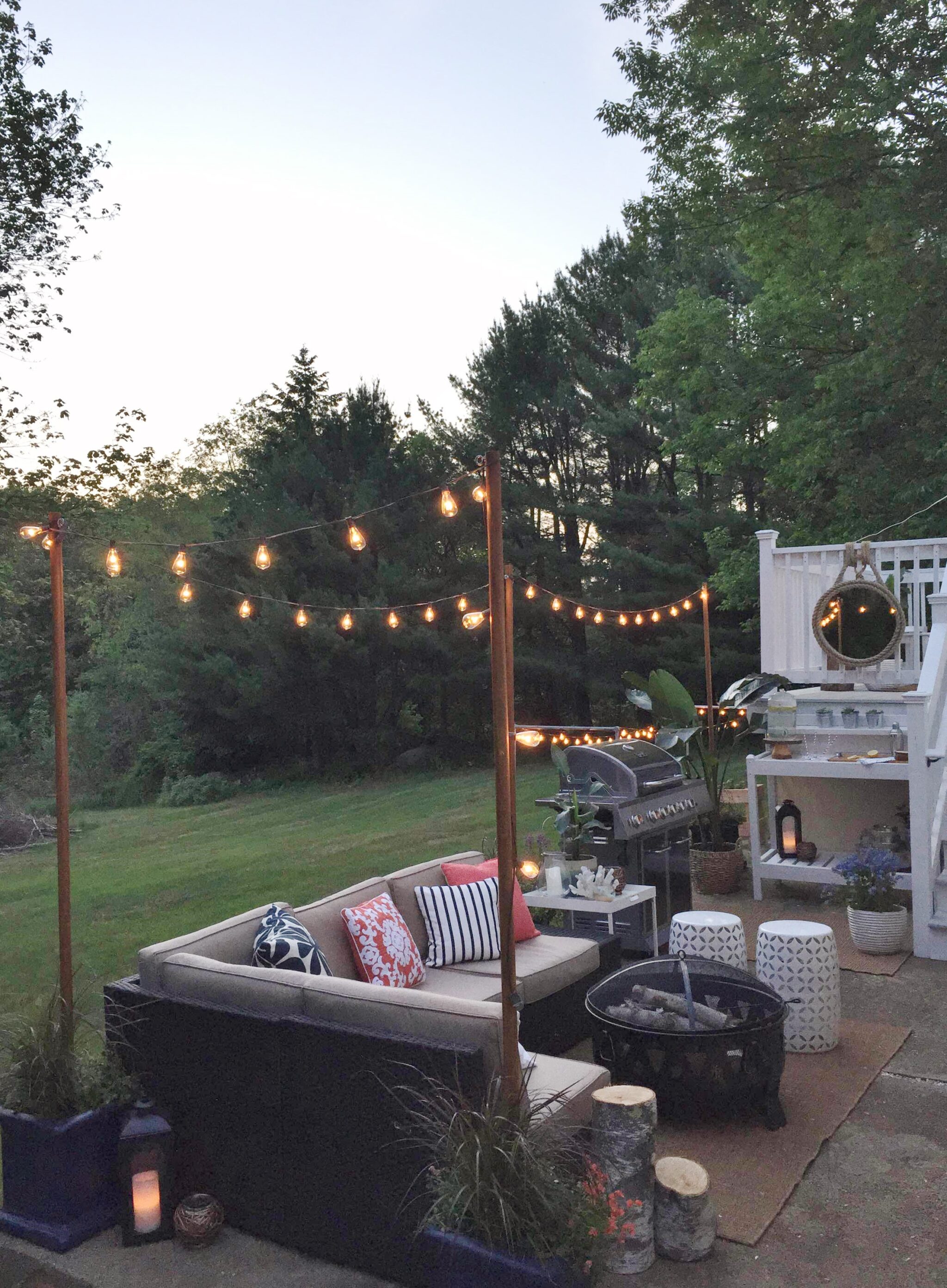 String lights in backyard