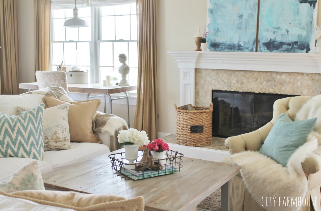 DIY Abstract Art-Mixing Rustic, Coastal & Modern Styles In The Family Room{City Farmhouse}