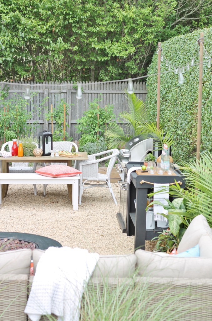 DIY Pea Gravel Patio-Hamptons Inspired Small Backyard