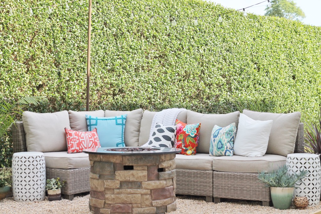 Hamptons Inspired Backyard Reveal- Gray Wicker Sectional