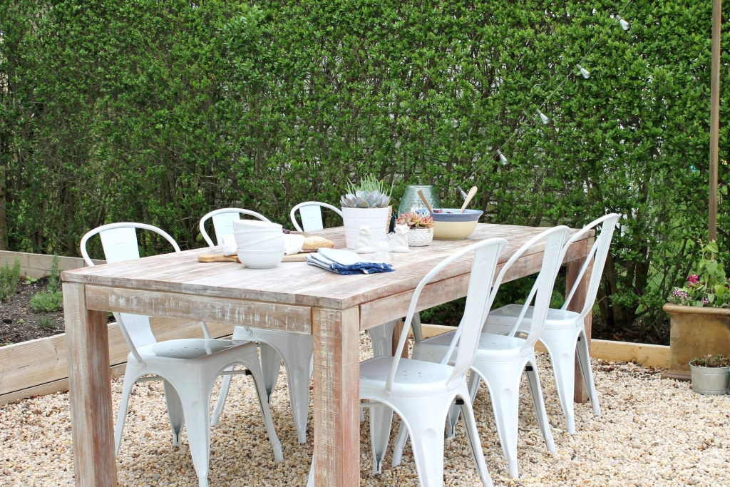 Farmhouse Table Outdoors-Patio Challenge Before & After With Joss & Main-Teak Outdoor Farmhouse Table 