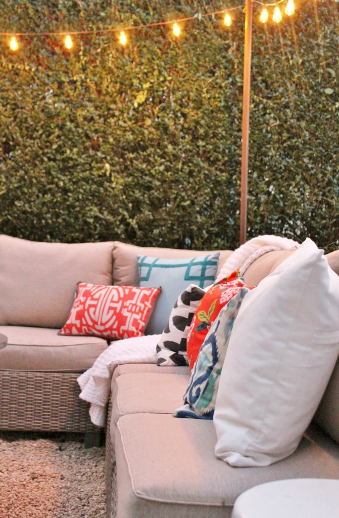 Outdoor Lights & Gray Wicker Sectional