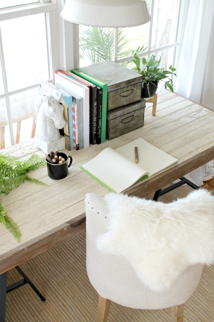 Modern Farmhouse Fall Family Room Tour-Ikea Hacked Desk, Vintage Light