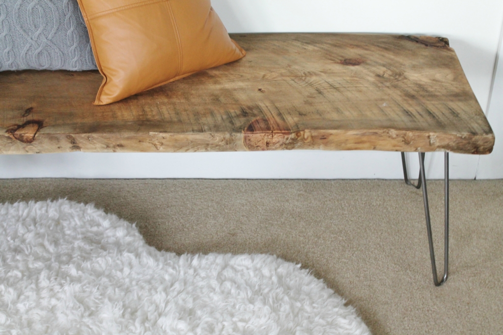 The Easiest DIY LIve Edge Bench With Hair Pins Legs. Mid-Century Modern, Rustic Bedroom Bench