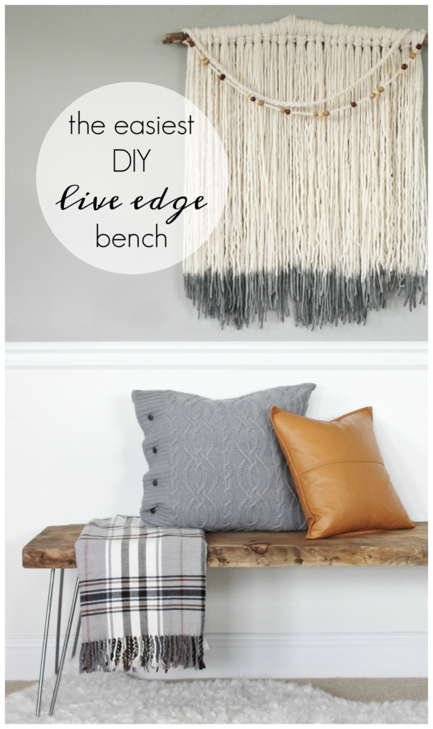 The Easiest DIY LIve Edge Bench With Hair Pins Legs. Mid-Century Modern, Rustic Bedroom Bench