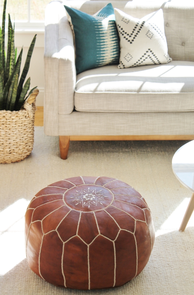 Leather Pouf & Cream Rug