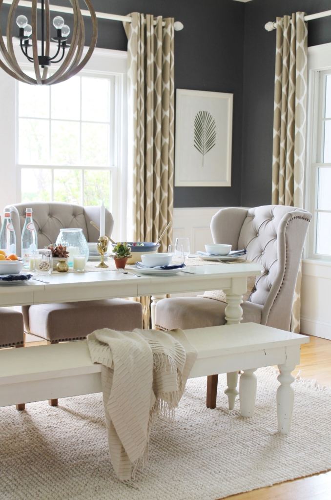 Dining room before with navy blue walls