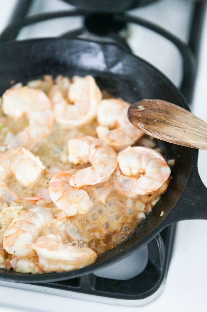 Southern-Inspired Shrimp & Grits with Ramp Biscuits