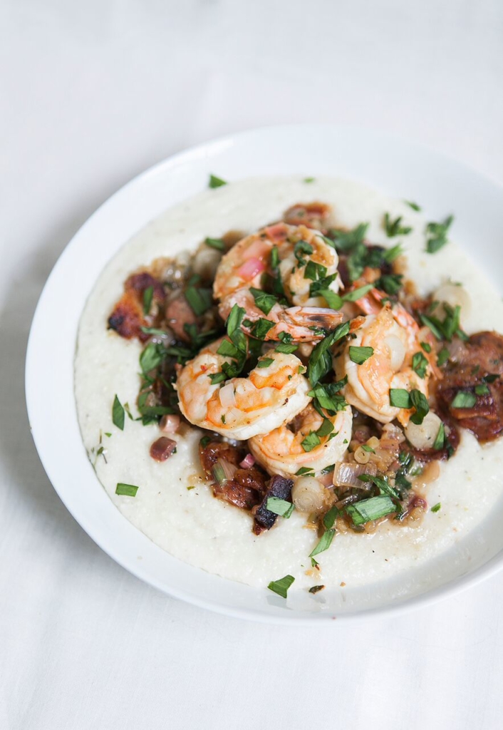 Southern-Inspired Shrimp & Grits with Ramp Biscuits