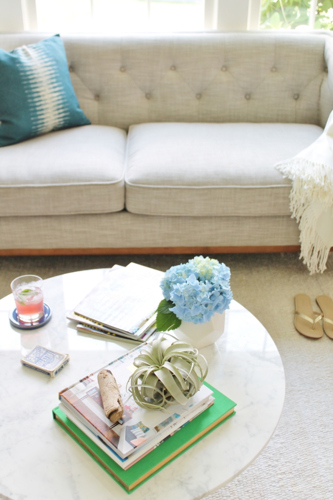 Article Marble Coffee Table + Tufted Linen Sofa