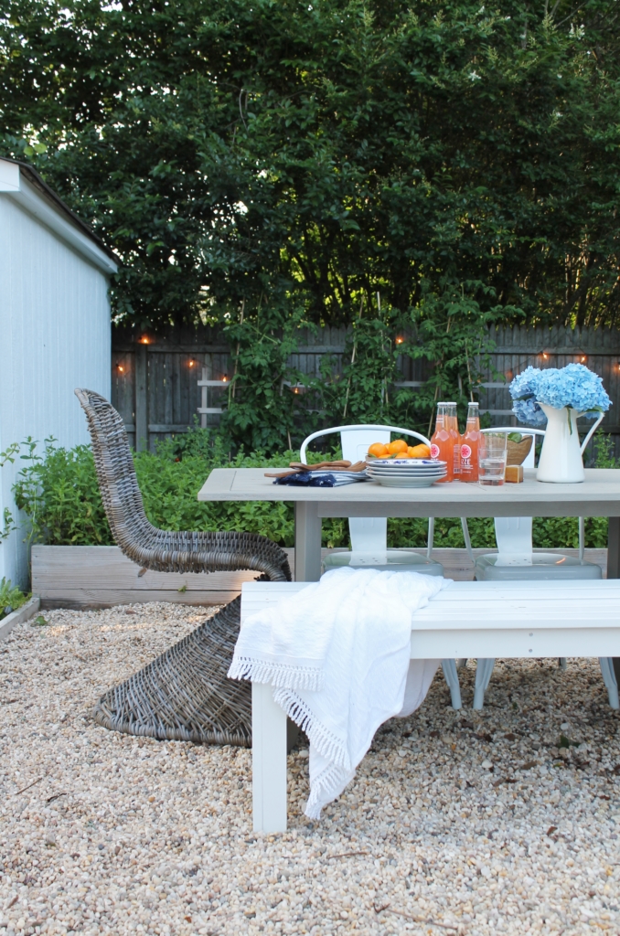 Classic Nantucket Dining Table Makeover & Video. Felted Wool By Sherwin-Williams. Pea Gravel Patio With A Casual & Classic Look. Modern Wicker Dining Chairs. DIY Garden