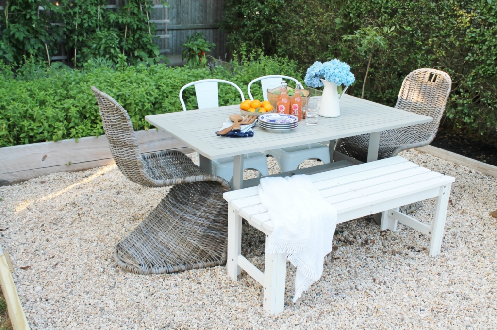 Classic Nantucket Dining Table Makeover & Video. Felted Wool By Sherwin-Williams. Pea Gravel Patio With A Casual & Classic Look. Modern Wicker Dining Chairs. DIY Garden