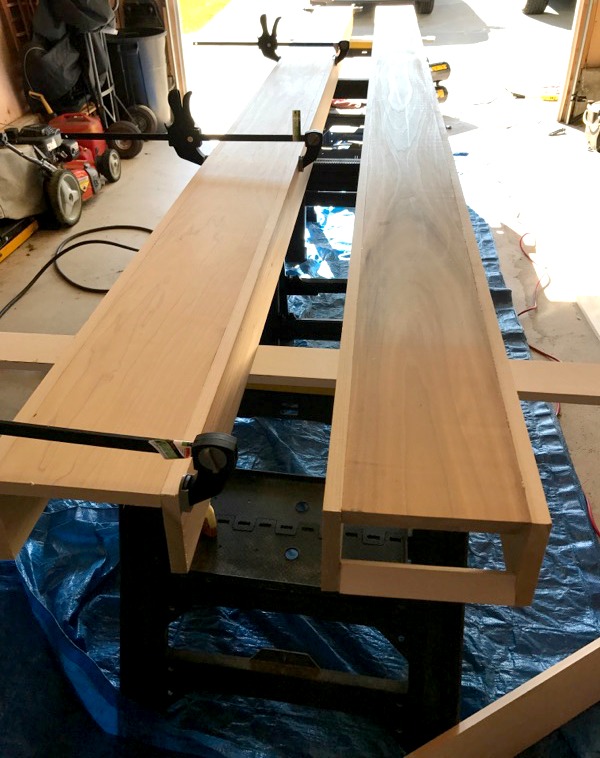 DIY Modern Rustic Wood Beams-Barnwood look by using Minwax Dark Walnut + White Wash. DIY Wood Beams in the Kitchen-City Farmhouse