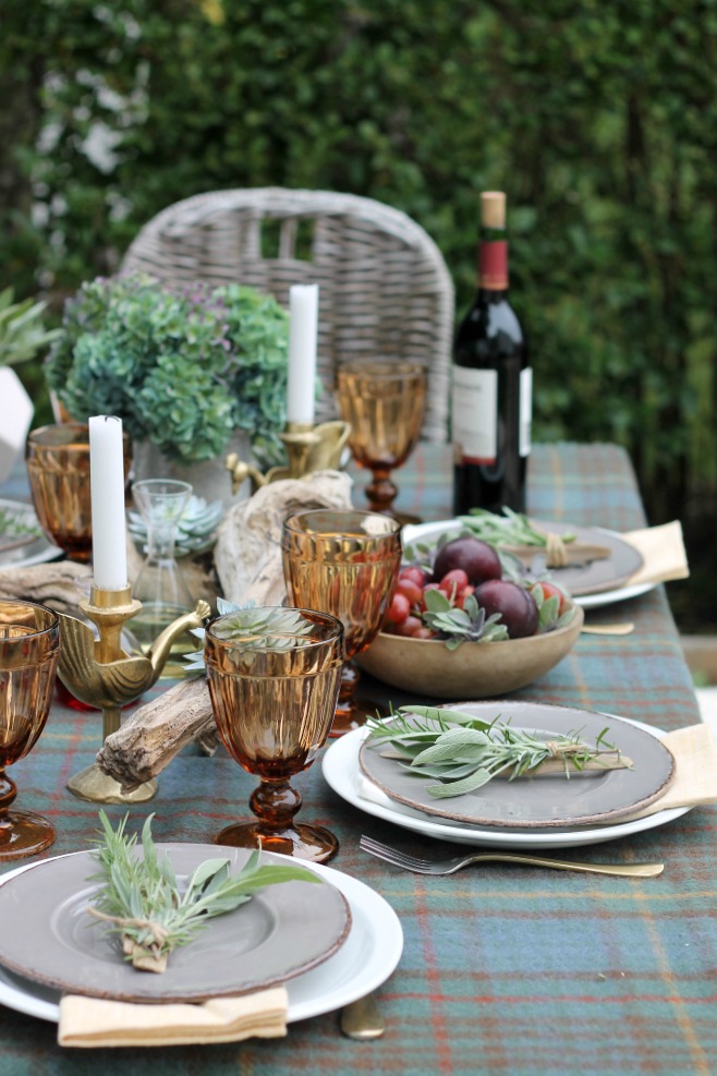 Outdoor Fall Tablescape Using Driftwood, Herbs + Succulents