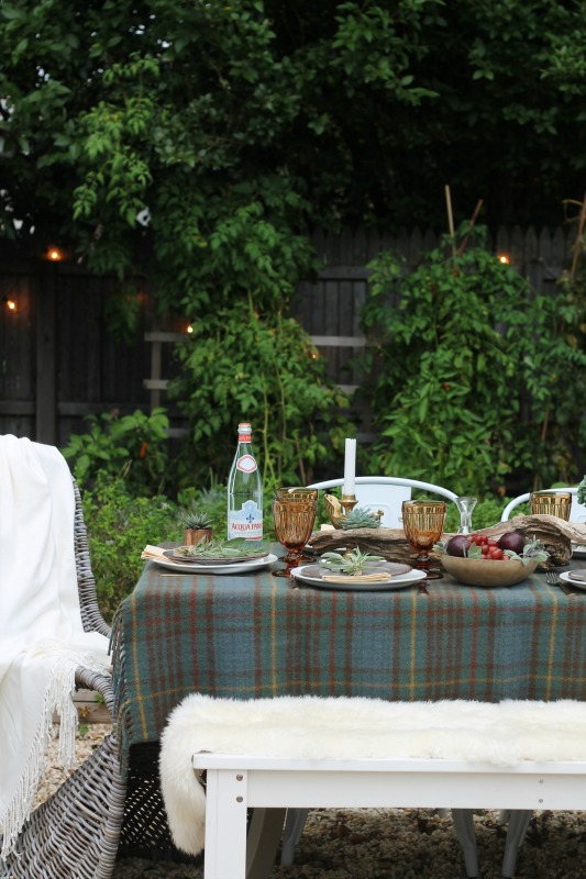 Outdoor Fall Tablescape Using Driftwood, Herbs + Succulents