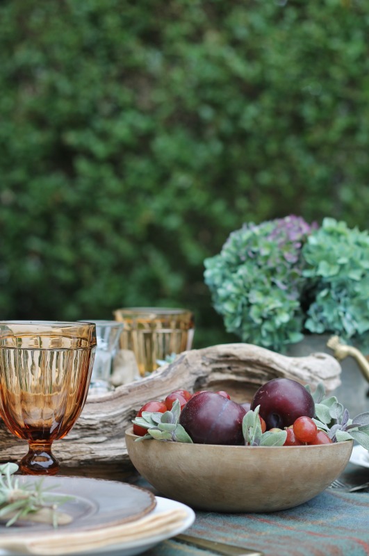 Outdoor Fall Tablescape Using Driftwood, Herbs + Succulents