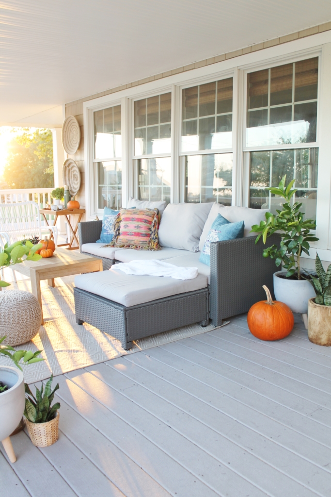 Casual Fall Front Porch With Indigo + Orange