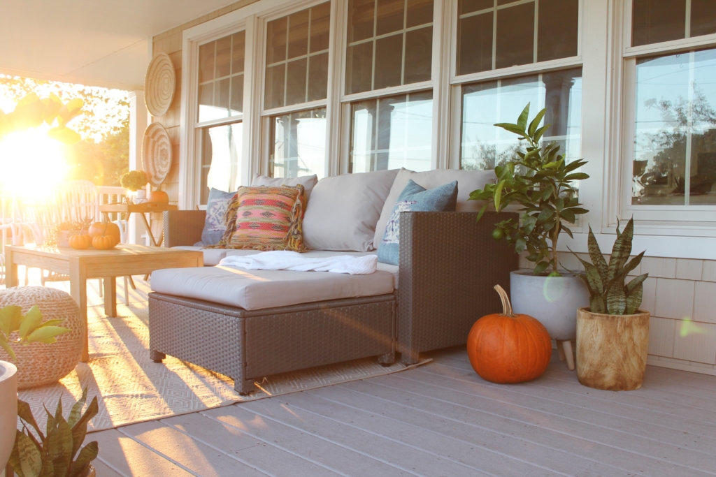 Casual Fall Front Porch With Indigo + Orange