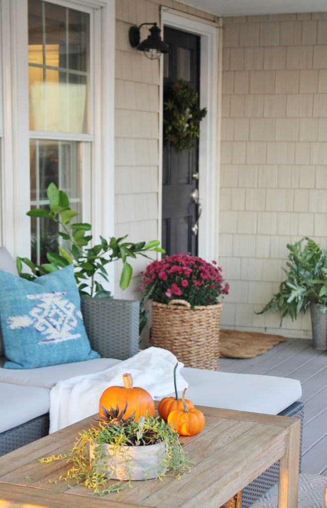 Casual Fall Front Porch With Indigo + Orange