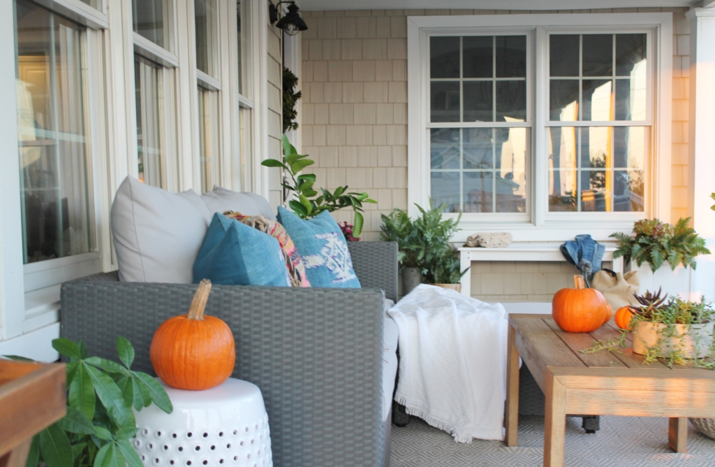 Casual Fall Front Porch With Indigo + Orange