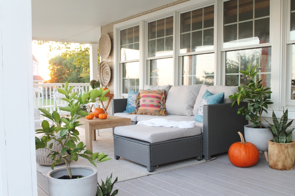 Casual Fall Front Porch With Indigo + Orange