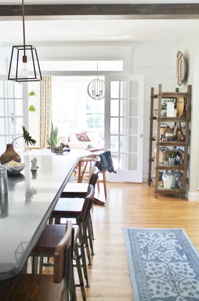 DIY Modern Rustic Wood Beams-Barnwood look by using Minwax Dark Walnut + White Wash. DIY Wood Beams in the Kitchen-City Farmhouse