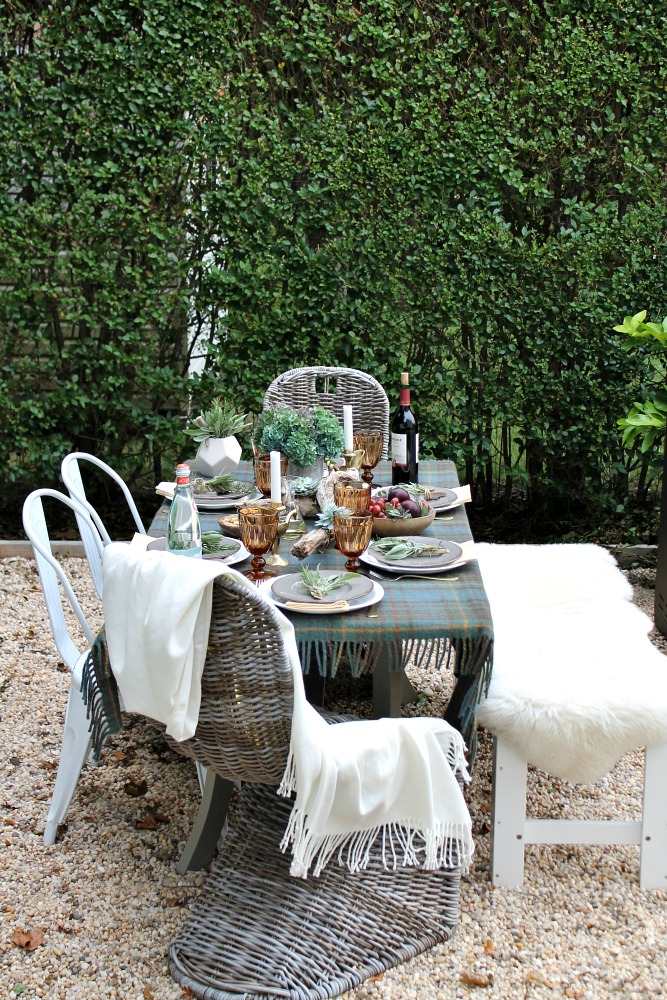 Outdoor Fall Tablescape Using Driftwood, Herbs + Succulents