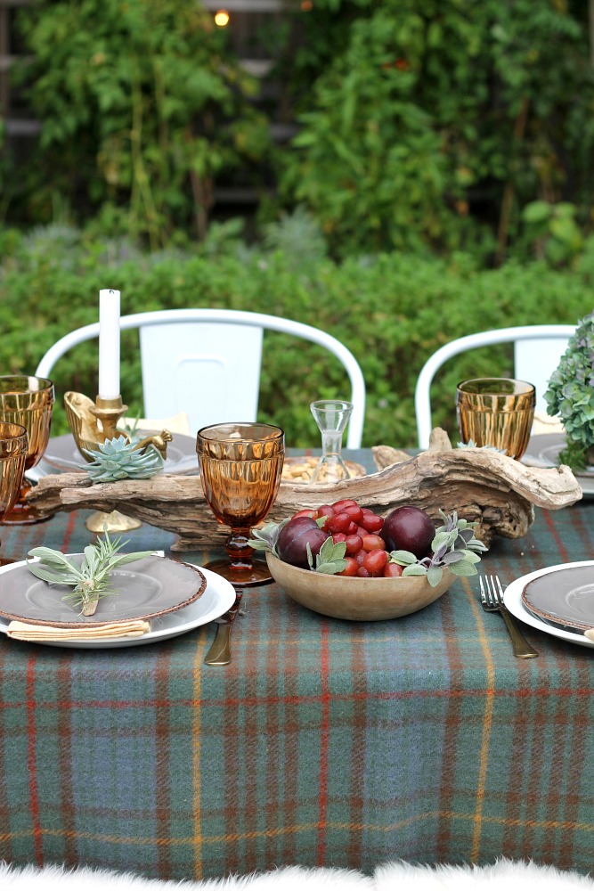 Outdoor Fall Tablescape Using Driftwood, Herbs + Succulents